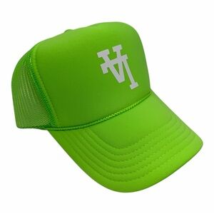 NEW VINTAGE LOS ANGELES LA UPSIDE DOWN NEON GREEN MESH TRUCKER HAT CA…